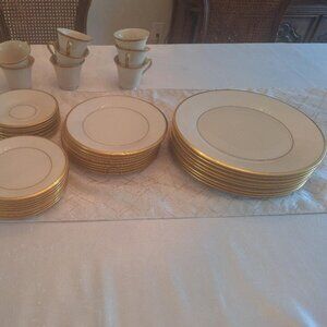 42 Piece Lenox Eternal Gold Rimmed Dinnerware Set Antique Fine China